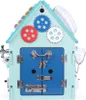 A close-up front view of a wooden activity board shaped like a house. Náhled obrázku produktu