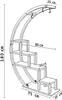 A line drawing diagram of a crescent-shaped bookshelf with dimensions indicated. Produktbild-Vorschau