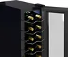A close-up view of a black wine cooler with several bottles of wine stored inside. Podgląd zdjęcia produktu