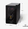 A black wine cooler with a glass door, showing bottles inside, with dimensions indicated by lines and text. Produktbild-Vorschau