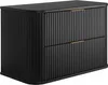 A black cabinet with two drawers and gold handles, shown from a three-quarter angle against a white background. Anteprima dell’immagine prodotto