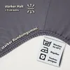 Close-up of a grey fabric with text and care symbols. Produktbild-Vorschau