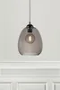 A pendant light with a smoked glass shade and a visible light bulb hangs against a plain background with decorative molding at the bottom. Anteprima dell’immagine prodotto