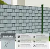 A close-up view of a fence with a green pole and a section of the fence showing the product's texture and pattern. A logo and feature descriptions are overlaid in the bottom left and right corners. Náhled obrázku produktu