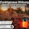 A couple is sitting on a couch outdoors at dusk, wrapped in blankets, with a heater in the foreground. Produktbild-Vorschau