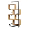 A tall, modern bookshelf with a black metal frame and light wood shelves. Podgląd zdjęcia produktu