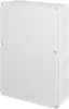 A white electrical junction box is shown from a three-quarter angle. Produktbild-Vorschau