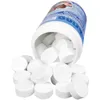 A white plastic container of pool tablets is tipped over, spilling the tablets onto a white surface. Produktbild-Vorschau
