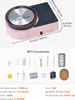 A pink mini pottery wheel machine with dimensions and accessories shown below. Produktbild-Vorschau
