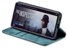 A smartphone in a teal flip case is displayed on a white background, showing a movie poster on its screen. Produktbild-Vorschau