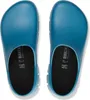 A top-down view of a pair of blue Birkenstock clogs on a white background. Produktbild-Vorschau