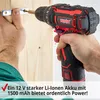 A person is using a cordless drill to screw a metal bracket into a wooden surface. Produktbild-Vorschau