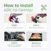 A four-panel infographic showing how to install an ink cartridge. Produktbild-Vorschau