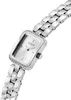 A silver Guess watch with a rectangular face and a diamond-encrusted bezel and band, shown against a white background. Produktbild-Vorschau