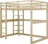 A wooden loft bed with a desk and shelves. Produktbild-Vorschau
