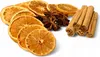 A collection of dried orange slices, star anise, and cinnamon sticks arranged on a white background. Podgląd zdjęcia produktu