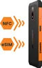 A side view of a rugged smartphone with marketing graphics indicating NFC and eSIM capabilities. Voir les images du produit