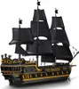 A model of a pirate ship with black sails and gold trim. Podgląd zdjęcia produktu