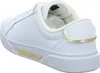 A white Tommy Hilfiger sneaker with gold accents, shown from the side and back. Náhled obrázku produktu