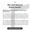 A marketing image with text describing the company Natural Goods Berlin. Produktbild-Vorschau