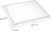 A white rectangular LED panel with dimensions indicated by arrows and text. Produktbild-Vorschau