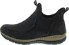 A side view of a black slip-on bootie. Voir les images du produit
