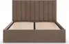 A bed frame with a headboard and slatted base, shown from the front. Produktbild-Vorschau