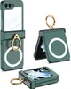 A collage of a green flip phone case with a gold ring stand, shown from different angles. Produktbild-Vorschau