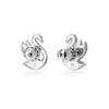 A pair of silver swan-shaped earrings shown from the back, with their clasps visible. Produktbild-Vorschau