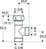 A technical drawing with dimensions of a plumbing fitting. Náhled obrázku produktu