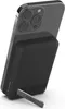 A black Belkin power bank attached to the back of a smartphone, with a kickstand extended. Produktbild-Vorschau
