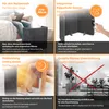 Collage of images showing features and usage of a desk heater. Náhľad obrázku produktu