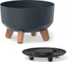 A dark gray planter with brown legs and a separate black drainage tray. Produktbild-Vorschau