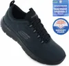 A black Skechers Summits-Louvin men's sneaker is shown against a white background, with two marketing badges in the upper right corner. Voir les images du produit