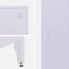 A collage of close-up shots of a white steel cabinet, showing ventilation slots, a handle, and a leg with an adjustable foot. Produktbild-Vorschau