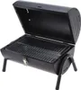 A black barrel-shaped grill with its lid open, resting on four legs. Produktbild-Vorschau