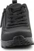 A close-up, front-facing view of a black Skechers sports shoe. Voir les images du produit