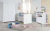 A nursery room with a white crib, changing table, and wardrobe. Produktbild-Vorschau