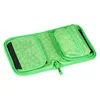 An open green pencil case with a patterned interior and a small zippered pouch. Podgląd zdjęcia produktu