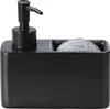 A black soap dispenser with a sponge holder next to it. Produktbild-Vorschau