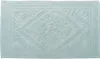 A light blue bath mat with a raised floral pattern.