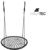A black nest swing with a net seat hangs from two ropes against a white background. A logo and brand name are visible in the upper right corner. Anteprima dell’immagine prodotto