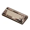 A mechanical keyboard with a wooden-like casing and decorative keycaps. Anteprima dell’immagine prodotto
