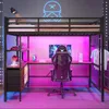 A loft bed with a desk underneath, set up in a gaming room with colorful LED lighting. Anteprima dell’immagine prodotto