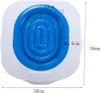 A top-down view of a blue and white cat toilet training system with dimensions indicated by text and lines. Produktbild-Vorschau