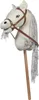 A white hobby horse with a brown bridle and mane on a wooden stick. Produktbild-Vorschau