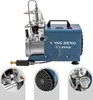 A blue electric high-pressure air compressor with silver metal components and black accents, shown from a side-angle on a white background. Three inset circular images highlight specific details of the product. Náhľad obrázku produktu