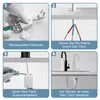 Four-panel instructional graphic showing steps to install a water faucet with hidden wiring. Produktbild-Vorschau