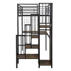 A black metal loft bed with wooden shelves and a desk, shown against a white background. Anteprima dell’immagine prodotto