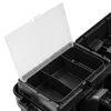 A close-up view of an open black toolbox with clear plastic dividers and a clear lid. Náhľad obrázku produktu
